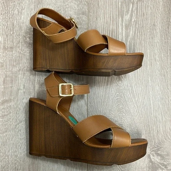 NEW Christian Di Riccio Made In Italy Leather Wedge Platform Sandals Cognac 39 - Picture 9 of 14